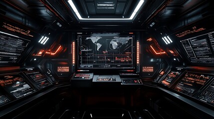 Obraz premium Futuristic Spaceship Bridge: Command Center Interior