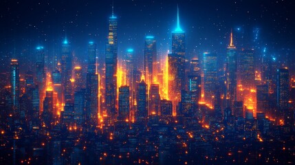 Fototapeta premium Futuristic Cityscape Nightscape Digital Art Vibrant Metropolis Illumination
