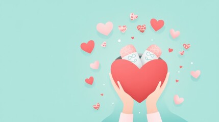 Hands Holding Heart With Love Bottles Surrounded By Colorful Hearts On Soft Background