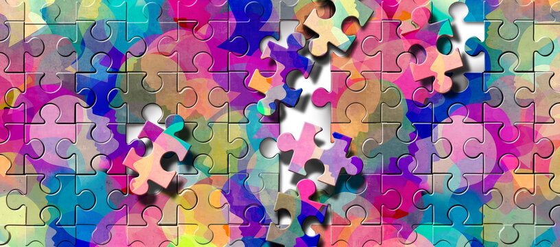 Autism In Society and brain Spectrum Disorder as a Neurodivergent Autistic symbol as Aspergers diagnosis as a social science and Neuroscience psychology puzzle as a diagnosis and support.