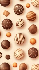 Assorted Chocolate Truffles on Beige Background Perfect for Dessert Lovers and Confectionery Enthusiasts