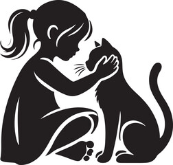A Girl with a Cat icon silhouette vector with white background