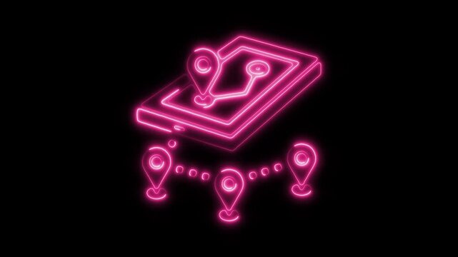 Glowing Neon Location Pointer Icon Isolated, HD Motion Graphic Animation Representing GPS Navigation and Map Positioning