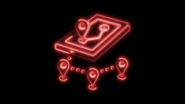 Glowing Neon Location Pointer Icon Isolated, HD Motion Graphic Animation Representing GPS Navigation and Map Positioning