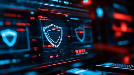 Cyber Security Shield Display, Data Center, Network Monitoring