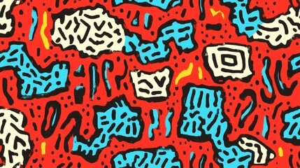 Abstract Red Blue and White Swirls Graphic Seamless Pattern Design Textile Print