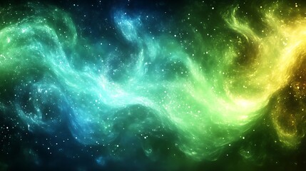 Fototapeta premium Celestial Nebula Swirling Green And Blue Hues