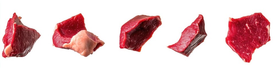 Fototapeta premium Raw meat pieces on a clean white surface, suitable for food or medical illustration