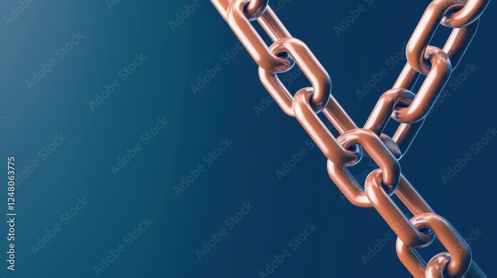 Poster metallic chain links against a soft blue background, creating a strong visual impact.