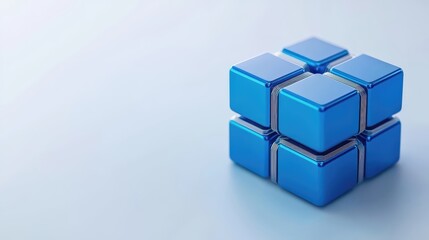 Blue 3D cubes arranged in a cluster on a soft blue background.