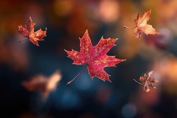 Fototapeta premium A collection of leaves suspended in mid-air, creating a whimsical and natural scene