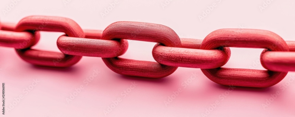 Poster Red chain links on a pink background, symbolizing connection and strength in design.