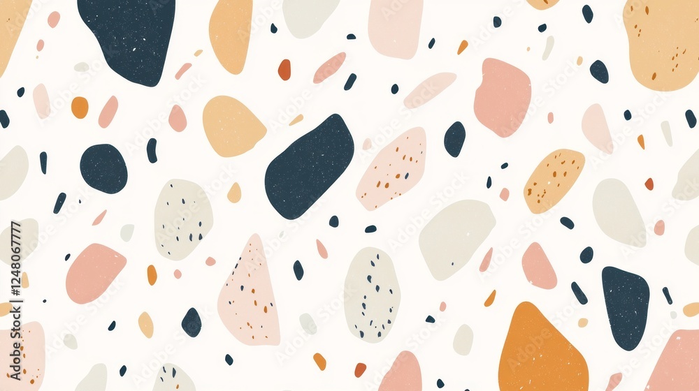 Poster shades of neutral colors come together in a terrazzo pattern featuring soft edges and a harmonious p