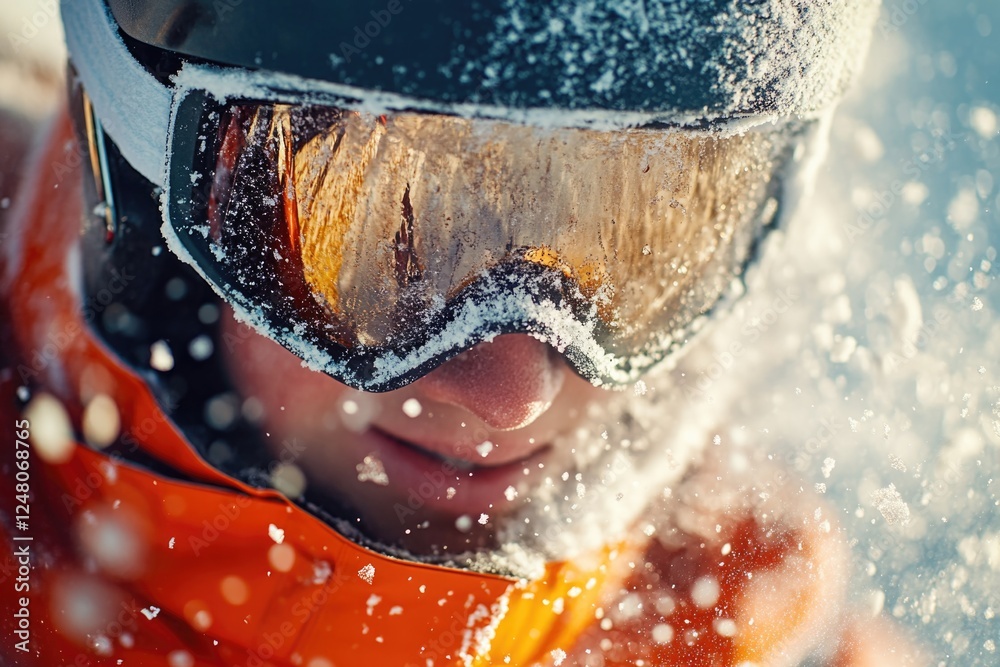 Wall mural A person wearing skis and goggles skiing down a snowy slope