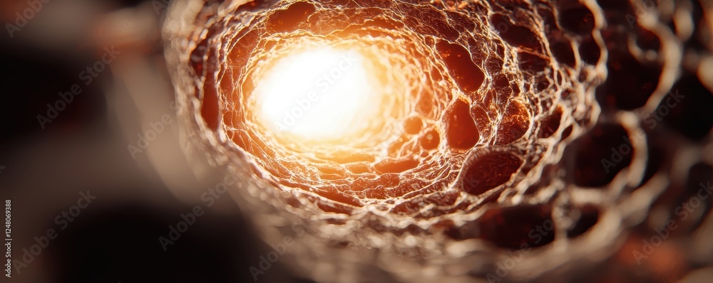 Poster Abstract tunnel with glowing light, showcasing intricate textures and depth.