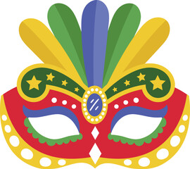 Colorful Carnival Mask with Feathers and Stars Vector Design

