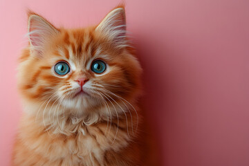 Fototapeta premium An adorable, fluffy cat with big, sparkling eyes and a sweet expression, positioned inside a heart-shaped frame