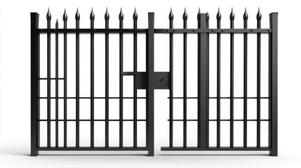 Prison cage with locked door, jail with black metal bars isolated on white background. Detailed iron fence and doorway, criminal institution grate realistic mockup, 3d vector illustration