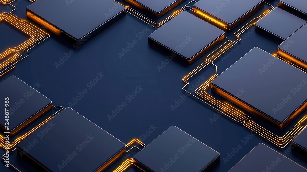 Poster Close-up of modern computer chips with intricate circuits on a dark background.