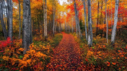 Obraz premium Autumn Path in Birch Forest