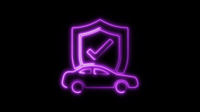 Glowing Neon Insurance Icon Isolated, Symbol of Protection and Security, HD Video Motion Graphic Animation on Black Background
