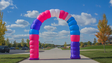 Inflatable arches for advertising, races, marathon and sports events. Blue archways gate with lettering, finish start on sports competition isolated on white background, Realistic vector illustration