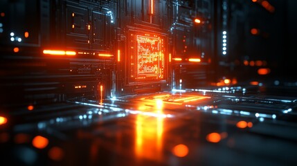 Fototapeta premium Abstract Futuristic Cityscape Glowing Neon Lights Digital Art Cyberpunk Technology Background