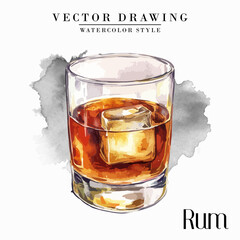 Rum glass Vintage Watercolor Style Stock Vector Illustration