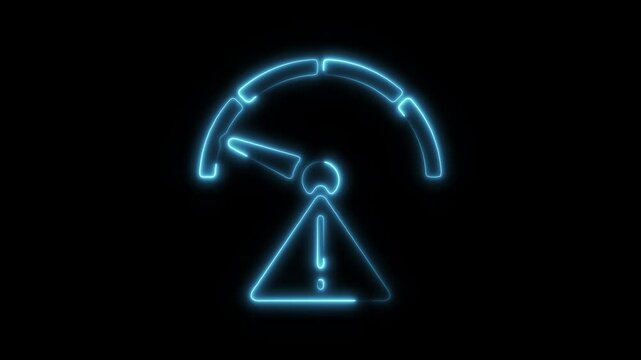 Glowing Neon Low Performance Icon Isolated, Symbol of Decreased Efficiency and Productivity, HD Video Motion Graphic Animation on Black Background