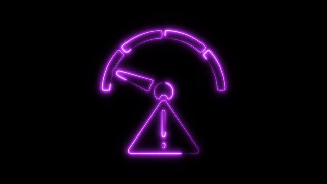 Glowing Neon Low Performance Icon Isolated, Symbol of Decreased Efficiency and Productivity, HD Video Motion Graphic Animation on Black Background