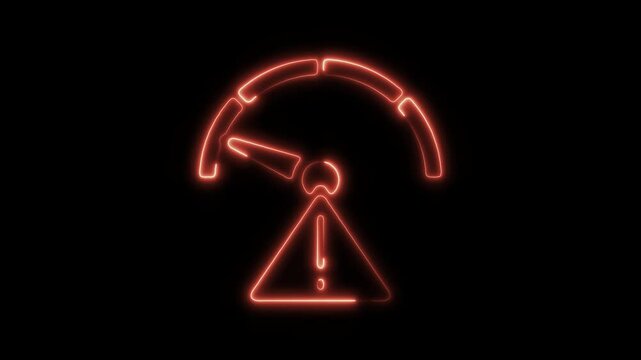 Glowing Neon Low Performance Icon Isolated, Symbol of Decreased Efficiency and Productivity, HD Video Motion Graphic Animation on Black Background