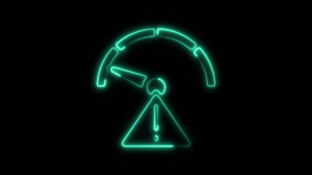 Glowing Neon Low Performance Icon Isolated, Symbol of Decreased Efficiency and Productivity, HD Video Motion Graphic Animation on Black Background