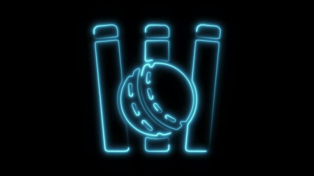 Glowing Neon Cricket Icon Isolated, HD Video Motion Graphic Animation on Black Background