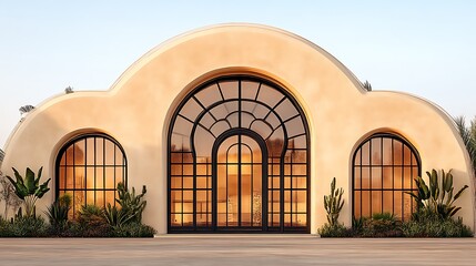 Fototapeta premium Modern Architectural Design Featuring Large Arched Windows