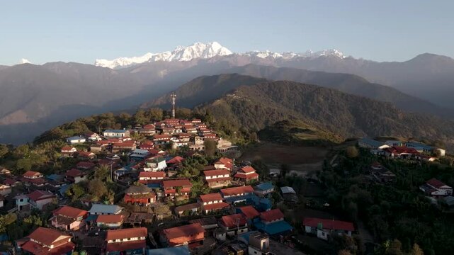 aerial view of Ghalagaun village in Lamjung, Nepal.