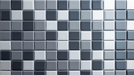 Fototapeta premium Mosaic swimming pool tile pattern in various grayscale shades - square ceramic elements for modern pixel design with light and dark tones. Seamless aquatic texture for bathroom walls, spa decoration.