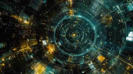 Fototapeta premium Abstract Digital Art - A Futuristic Tunnel of Lights