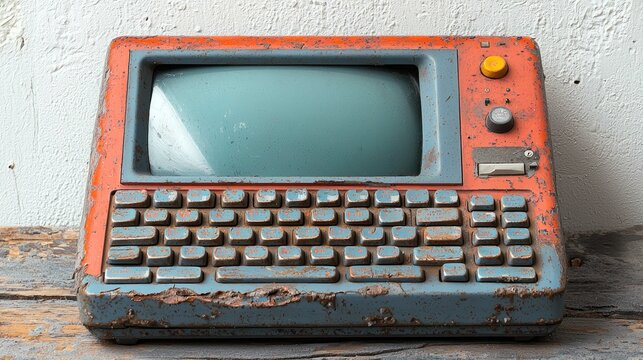 Vintage Rusty Computer: Retro Technology, Aged Digital Device, Antique Machine, Classic Grunge