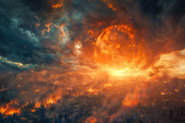 Fototapeta premium The End of the World Apocalyptic Epic Scene Spectacular 3D Art Illustration. Death of the Earth Doomsday Conceptual Background.