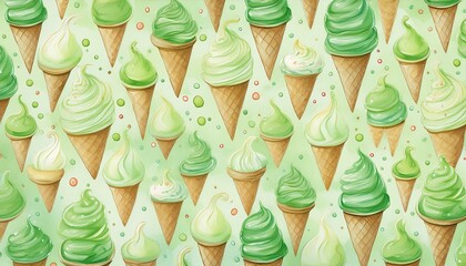 Obraz premium かわいいソフトクリームのイラスト（緑）
