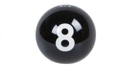 Black Billiard Ball with Number Eight, Cut Out. Classic Pool and Cue Sports Icon for Game Design and Decor.