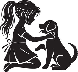 A Girl with a dog icon silhouette vector with white background