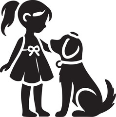 A Girl with a dog icon silhouette vector with white background