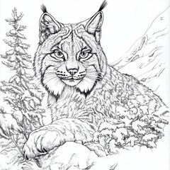 Naklejka premium animal black and white line art of bobcat