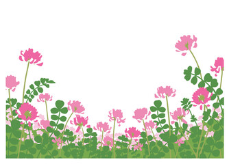 満開のれんげ畑　シンプル色のフラットなイラスト