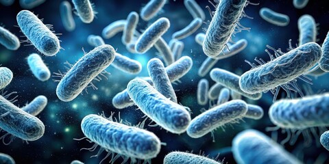 A microscopic view of E coli bacteria in a wet mount preparation against a dark background