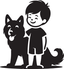 A boy with a dog icon silhouette vector with white background