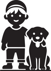 A boy with a dog icon silhouette vector with white background