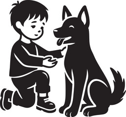 A boy with a dog icon silhouette vector with white background