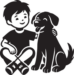 A boy with a dog icon silhouette vector with white background